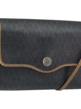 Authentic Christian Dior Honeycomb Canvas Shoulder Bag PVC Black